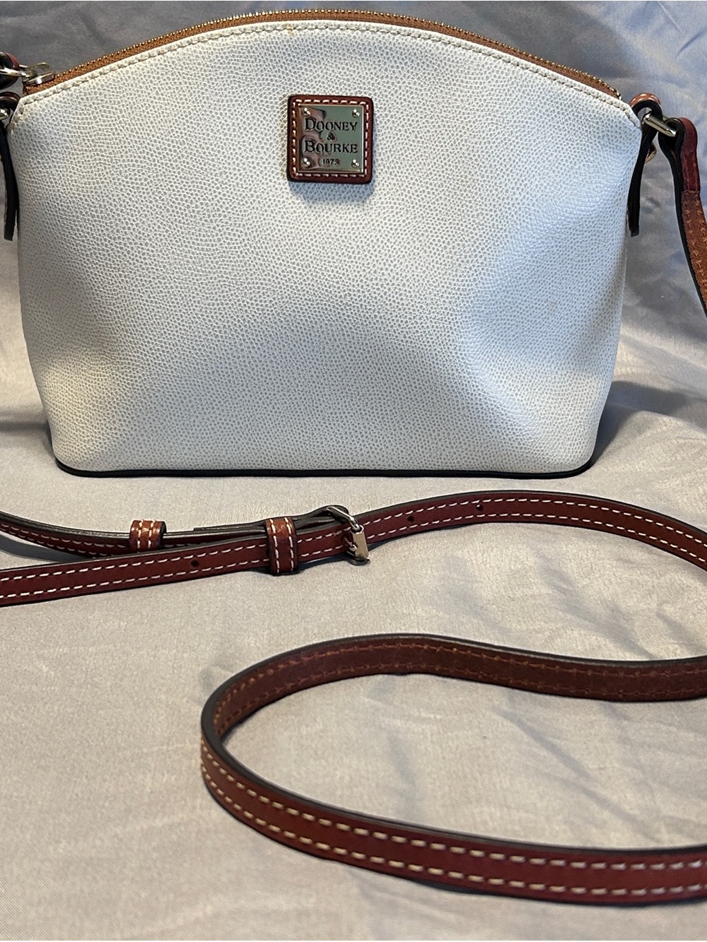 Dooney & Bourke White Crossbody with Brown Leather Strap